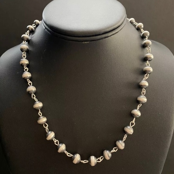 Sterling Silver 8mm Rosary Bead Necklace
